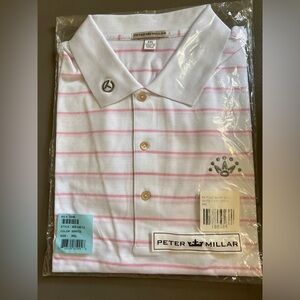 New still in shipping package Peter Millar 2xL pink and white golf shirt.